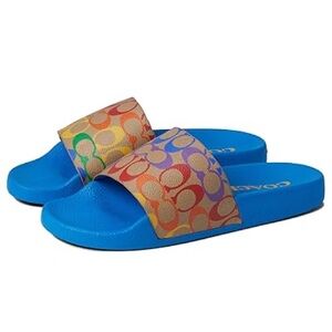 Slip On COACH Signature RAINBOW Slides Men's Size 12 Sandals Colorful READ